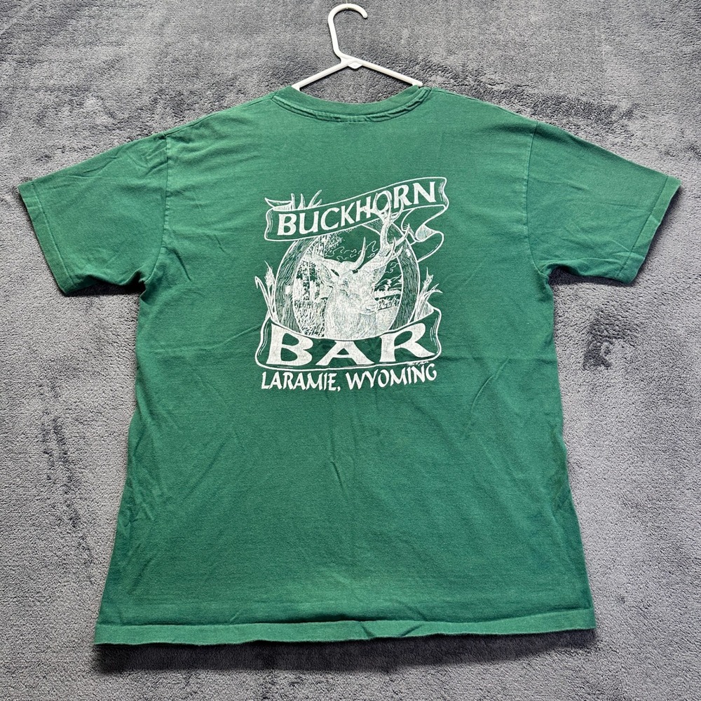 Vintage Buckhorn Bar Laramie Wyoming Shirt Mens Large Green Single Stitch